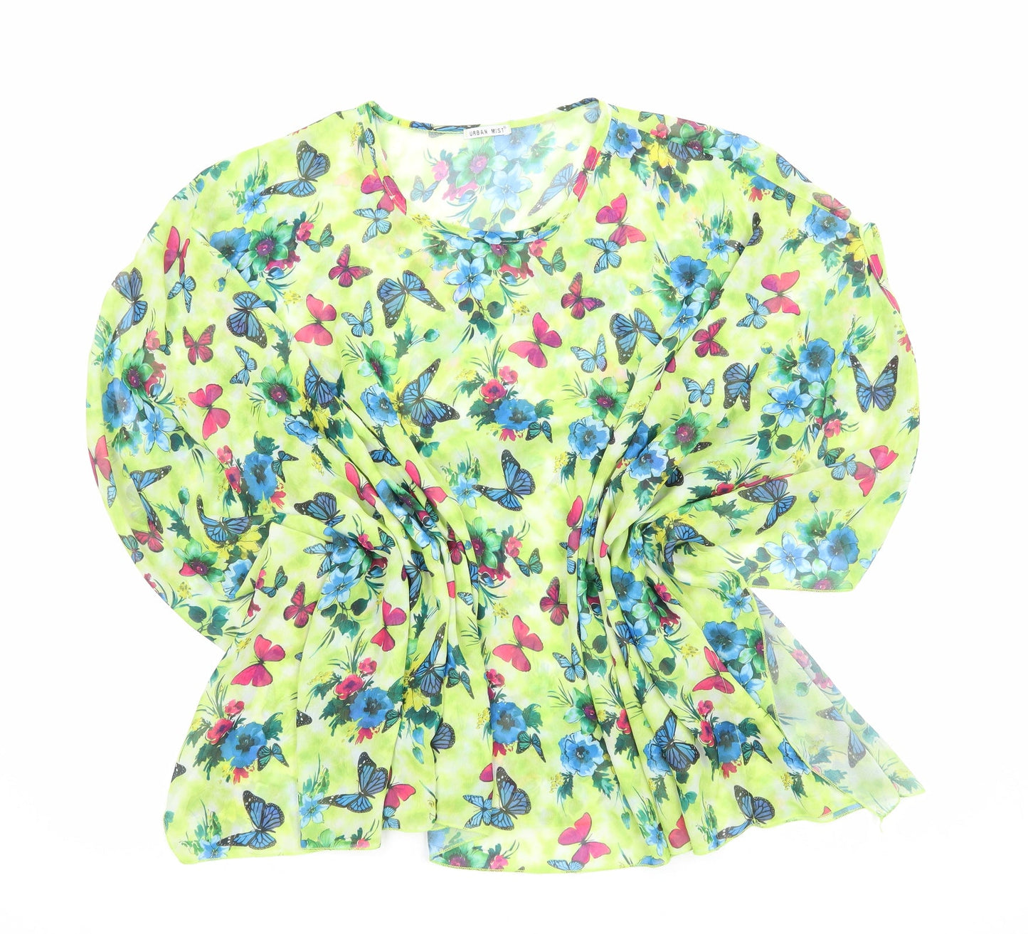 Urban Mist Womens Green Floral Polyester Basic Blouse Size L Scoop Neck