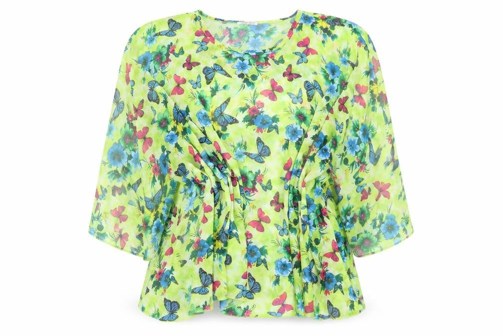 Urban Mist Womens Green Floral Polyester Basic Blouse Size L Scoop Neck