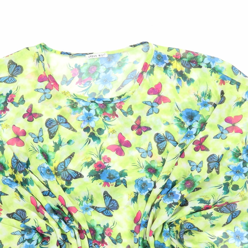 Urban Mist Womens Green Floral Polyester Basic Blouse Size L Scoop Neck