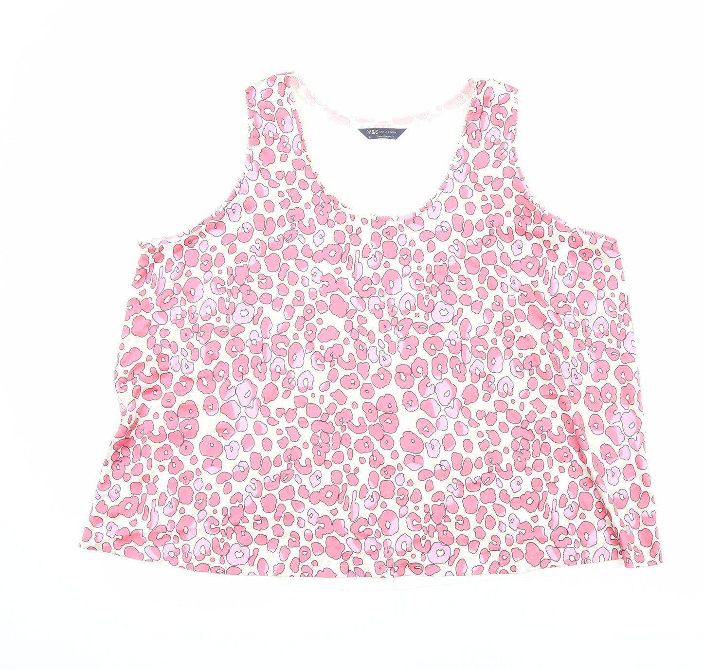 Marks and Spencer Womens Pink Animal Print Polyester Basic Tank Size 22 Scoop Neck - Leopard Print