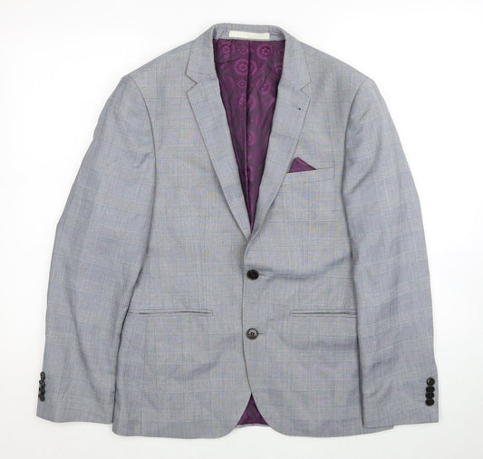 Burton Mens Grey Plaid Polyester Jacket Blazer Size 36
