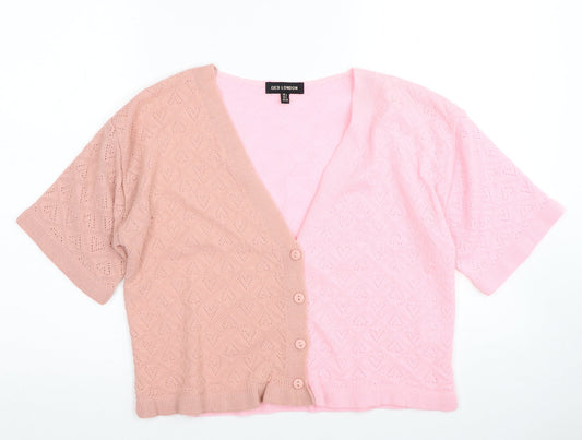 QED London Womens Pink V-Neck Geometric Acrylic Cardigan Jumper Size L