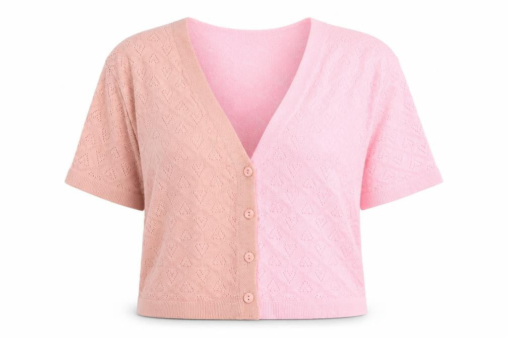 QED London Womens Pink V-Neck Geometric Acrylic Cardigan Jumper Size L