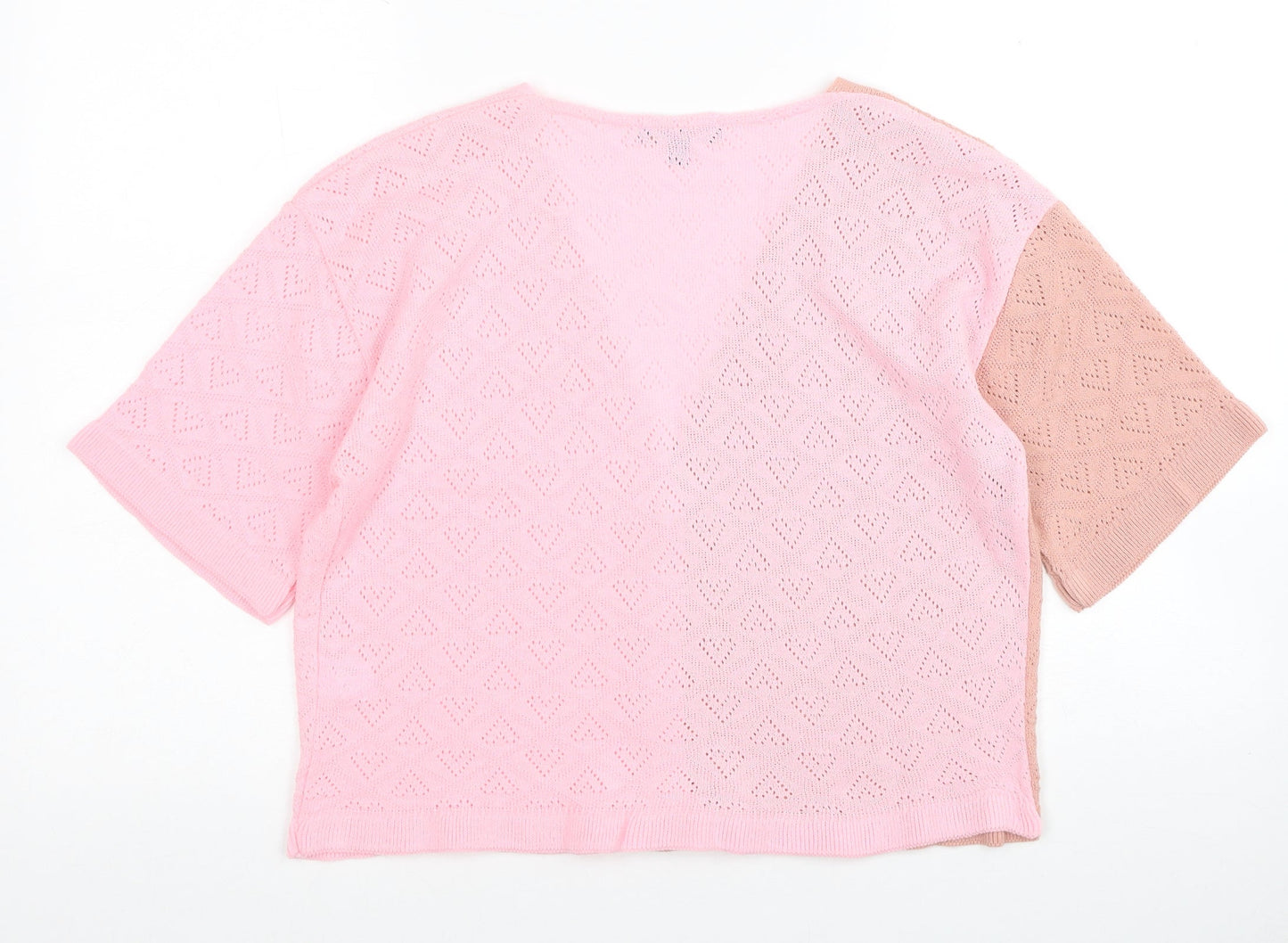 QED London Womens Pink V-Neck Geometric Acrylic Cardigan Jumper Size L
