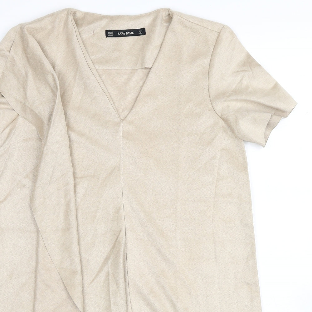 Zara Womens Beige Polyester Shift Size XS V-Neck Pullover