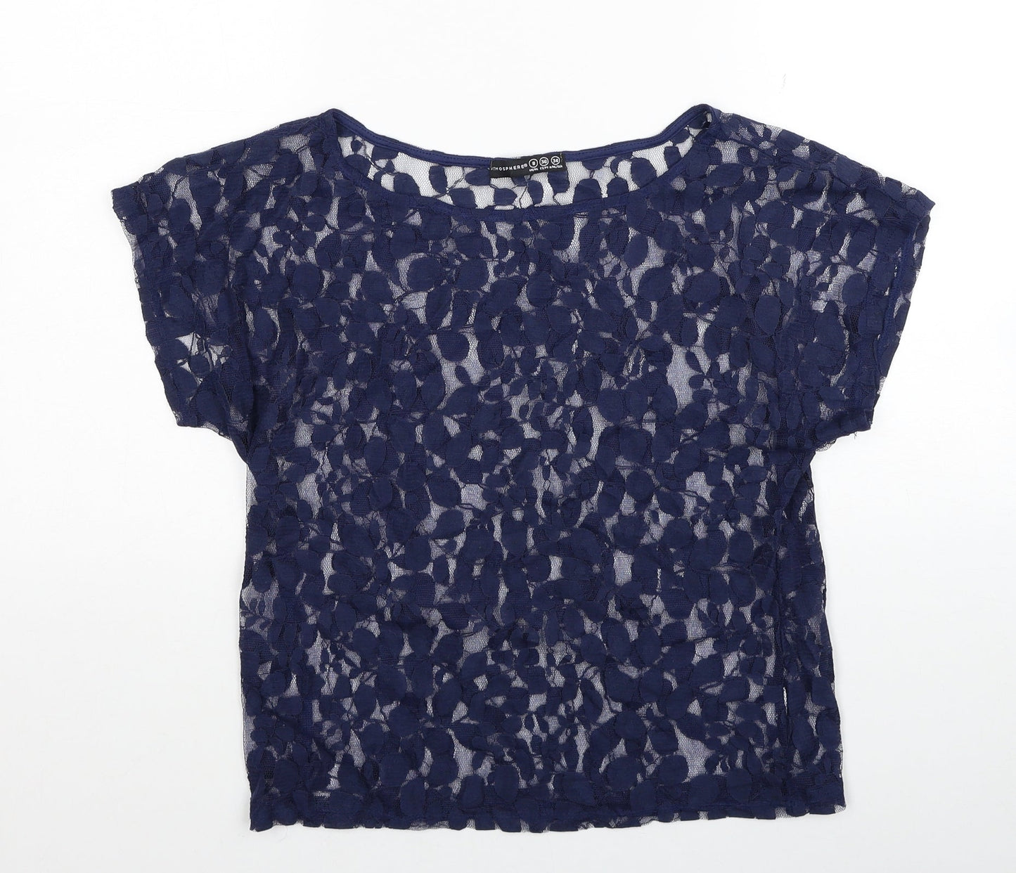 Atmosphere Womens Blue Floral Polyester Basic Blouse Size 8 Round Neck