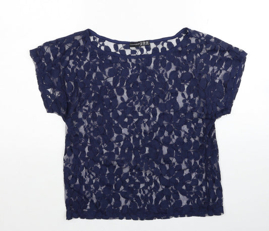 Atmosphere Womens Blue Floral Polyester Basic Blouse Size 8 Round Neck