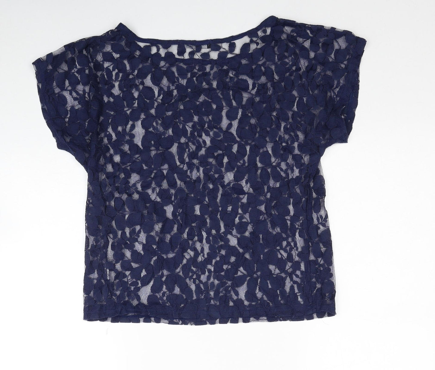 Atmosphere Womens Blue Floral Polyester Basic Blouse Size 8 Round Neck