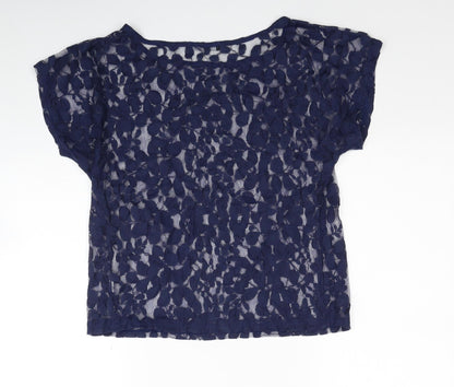 Atmosphere Womens Blue Floral Polyester Basic Blouse Size 8 Round Neck