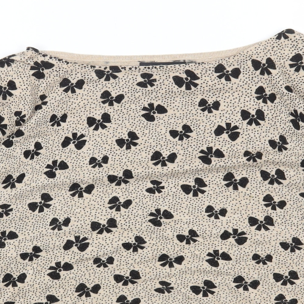 M&Co Womens Brown Round Neck Geometric Viscose Pullover Jumper Size 14