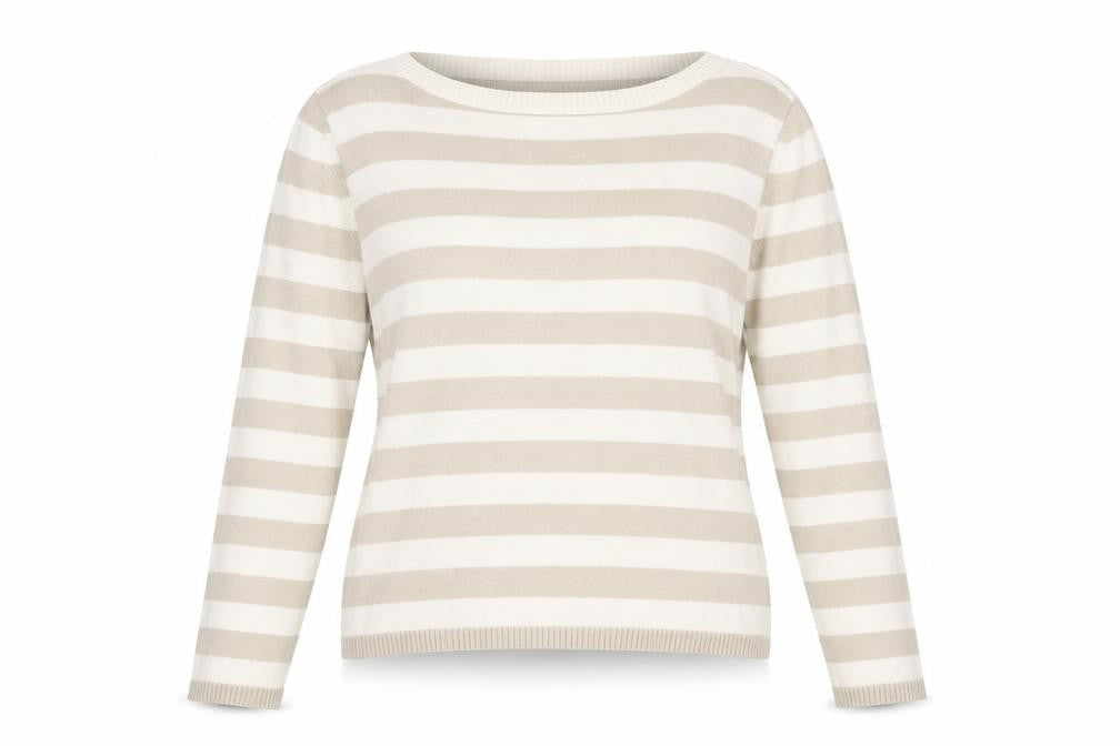 Marks & Spencer Womens Beige Round Neck Striped Viscose Pullover Jumper Size 14