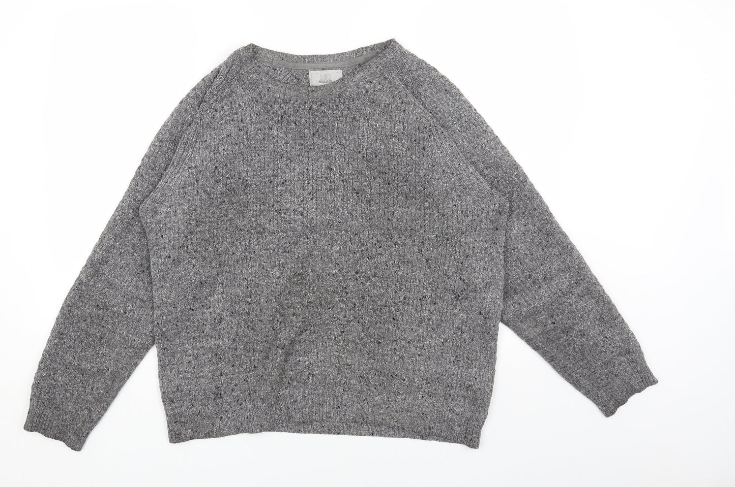 Marks and Spencer Womens Grey Round Neck Acrylic Pullover Jumper Size L