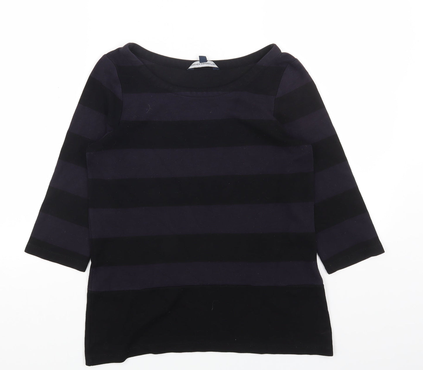 French Connection Womens Purple Striped Viscose Basic T-Shirt Size XS Boat Neck