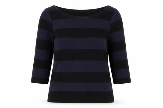 French Connection Womens Purple Striped Viscose Basic T-Shirt Size XS Boat Neck
