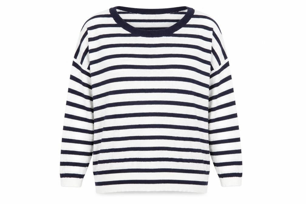 Gap Womens White Round Neck Striped Cotton Pullover Jumper Size XS