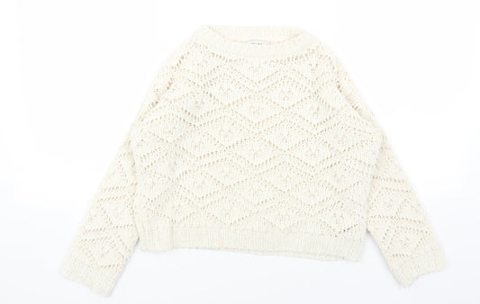 Primark Girls White Geometric Polyester Pullover Sweatshirt Size 8-9 Years Pullover