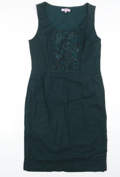 Per Una Womens Green Cotton Sheath Size 12 Scoop Neck Pullover