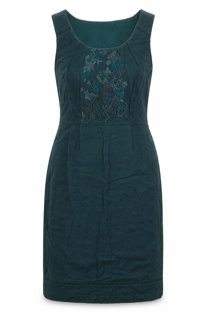 Per Una Womens Green Cotton Sheath Size 12 Scoop Neck Pullover