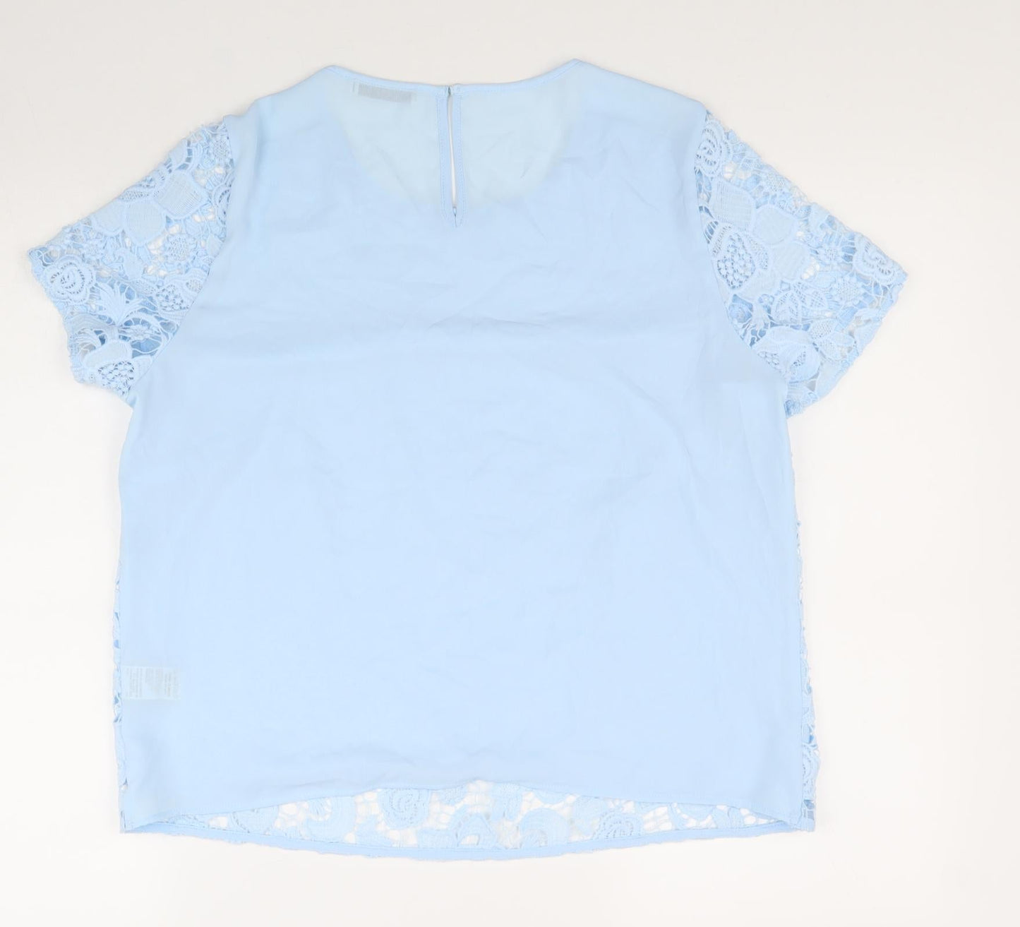 Marks and Spencer Womens Blue Floral Polyester Basic T-Shirt Size 12 Scoop Neck