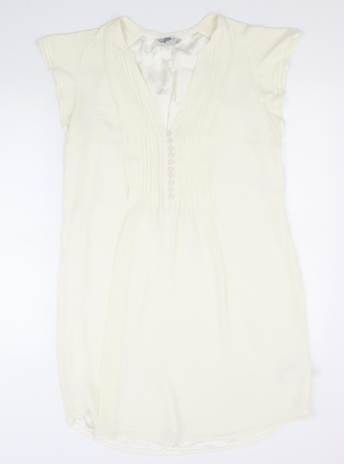 H&M Womens White Polyester Shirt Dress Size 42 V-Neck Button