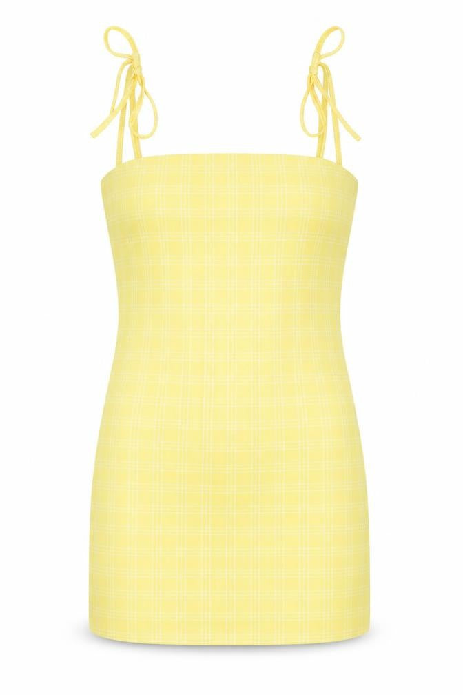 SheIn Womens Yellow Check Polyester Bodycon Size XS Square Neck Pullover