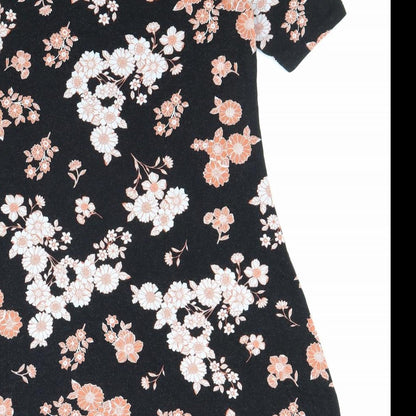 F&F Womens Black Floral Viscose A-Line Size 6 Round Neck Pullover