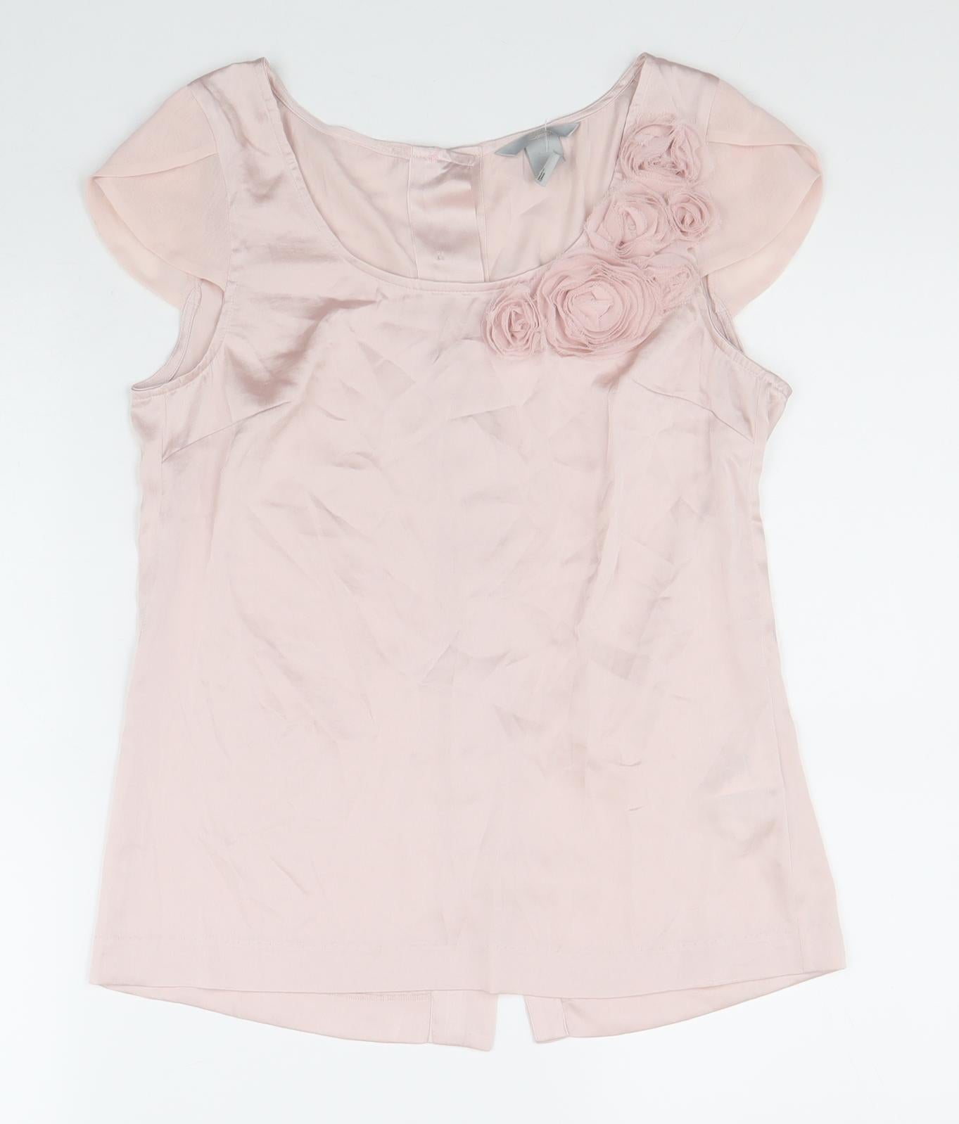 H&M Womens Pink Polyester Basic Blouse Size 34 Scoop Neck - 3D Flowers