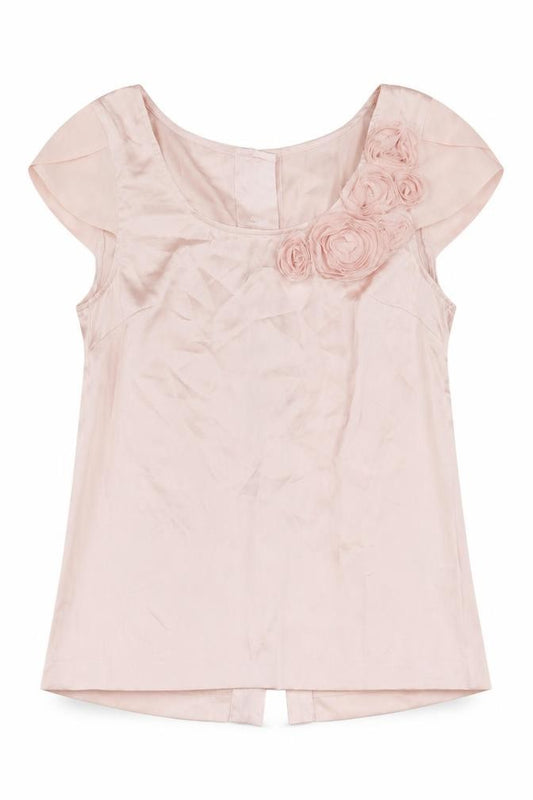 H&M Womens Pink Polyester Basic Blouse Size 34 Scoop Neck - 3D Flowers