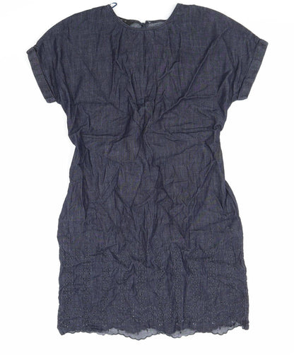 Next Womens Blue Cotton Shift Size 12 Round Neck Button