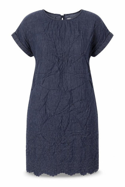 Next Womens Blue Cotton Shift Size 12 Round Neck Button