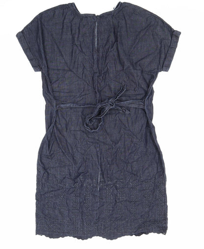 Next Womens Blue Cotton Shift Size 12 Round Neck Button