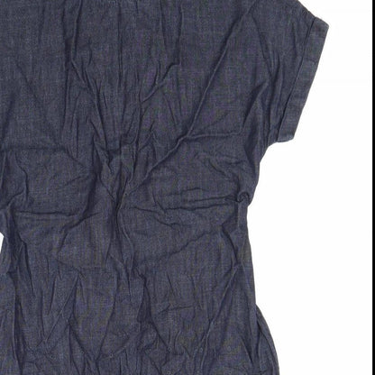 Next Womens Blue Cotton Shift Size 12 Round Neck Button
