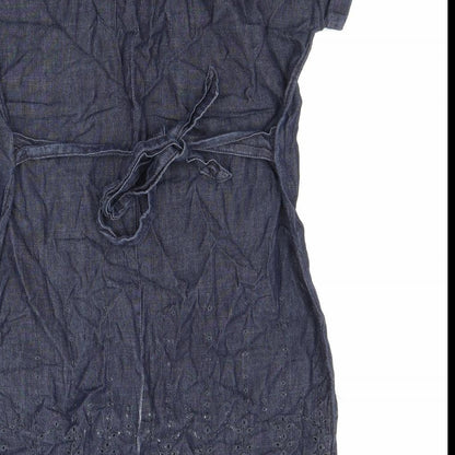 Next Womens Blue Cotton Shift Size 12 Round Neck Button
