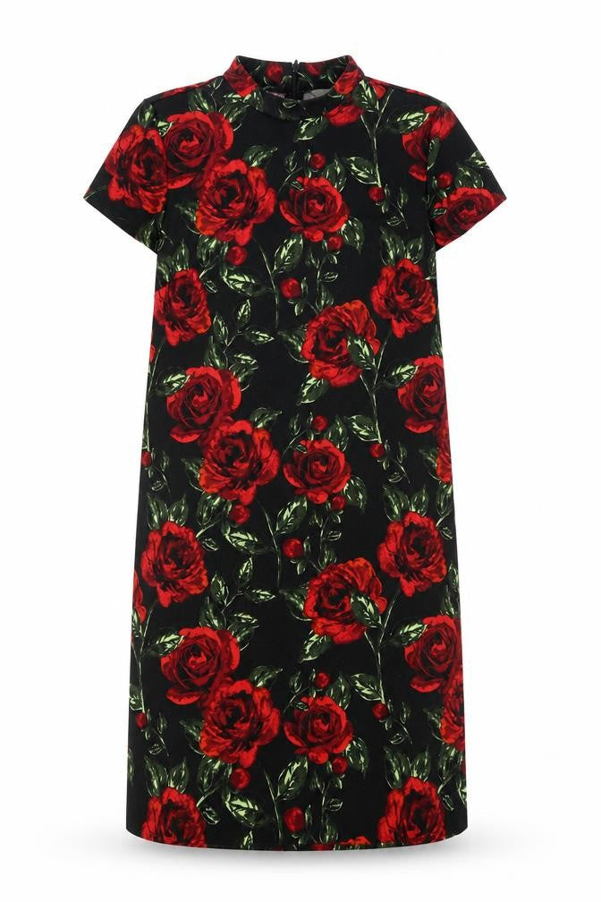 TU Womens Black Floral Polyester Sheath Size 8 Mock Neck Zip - Roses