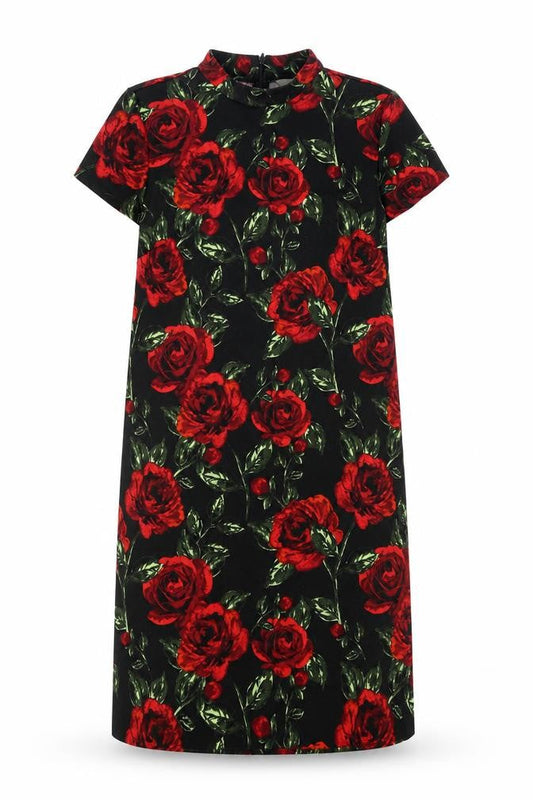 Tu Womens Black Floral Polyester Sheath Size 8 Mock Neck Zip - Roses