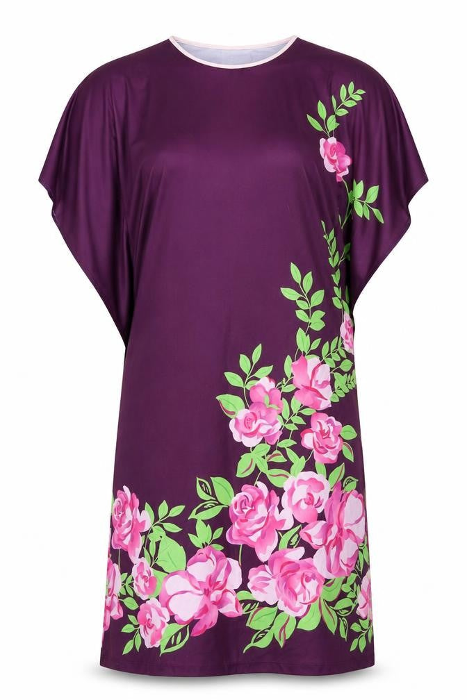 Preworn Womens Purple Floral Polyester A-Line Size 12 Round Neck Pullover
