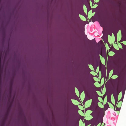 Womens Purple Floral Polyester A-Line Size 12 Round Neck Pullover