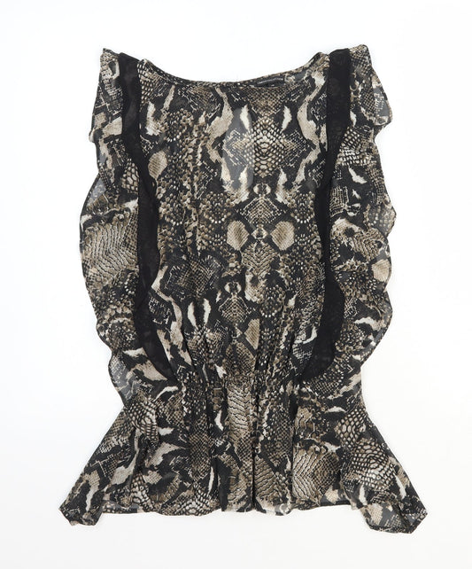 Limited Collection Womens Black Animal Print Polyester Basic Blouse Size 10 Boat Neck - Snake Skin Print