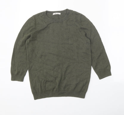 Tu Womens Green Round Neck 100% Cotton Pullover Jumper Size 8