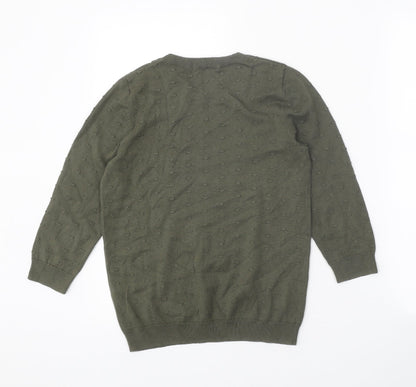 Tu Womens Green Round Neck 100% Cotton Pullover Jumper Size 8