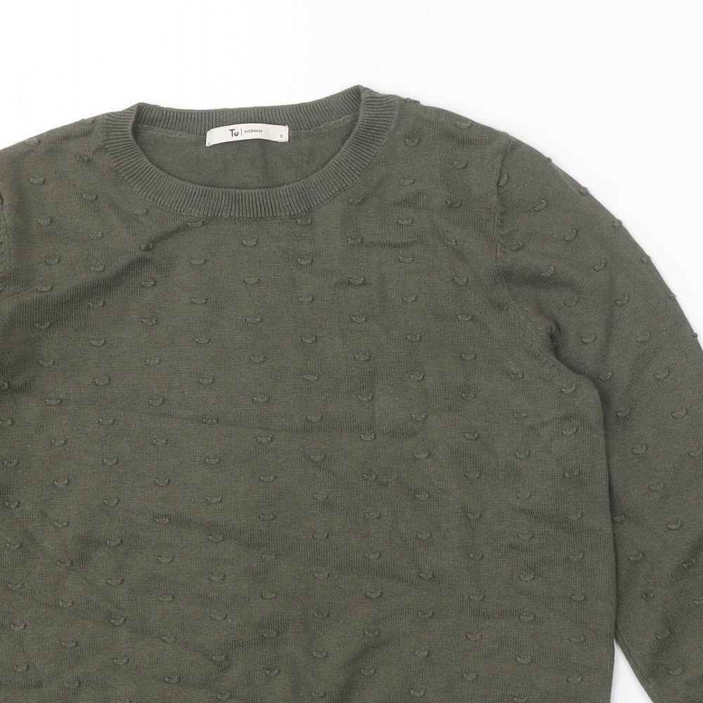TU Womens Green Round Neck 100% Cotton Pullover Jumper Size 8