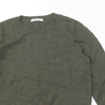 Tu Womens Green Round Neck 100% Cotton Pullover Jumper Size 8