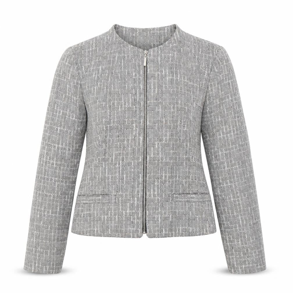 Camaieu Womens Grey Plaid Jacket Size 6 Zip