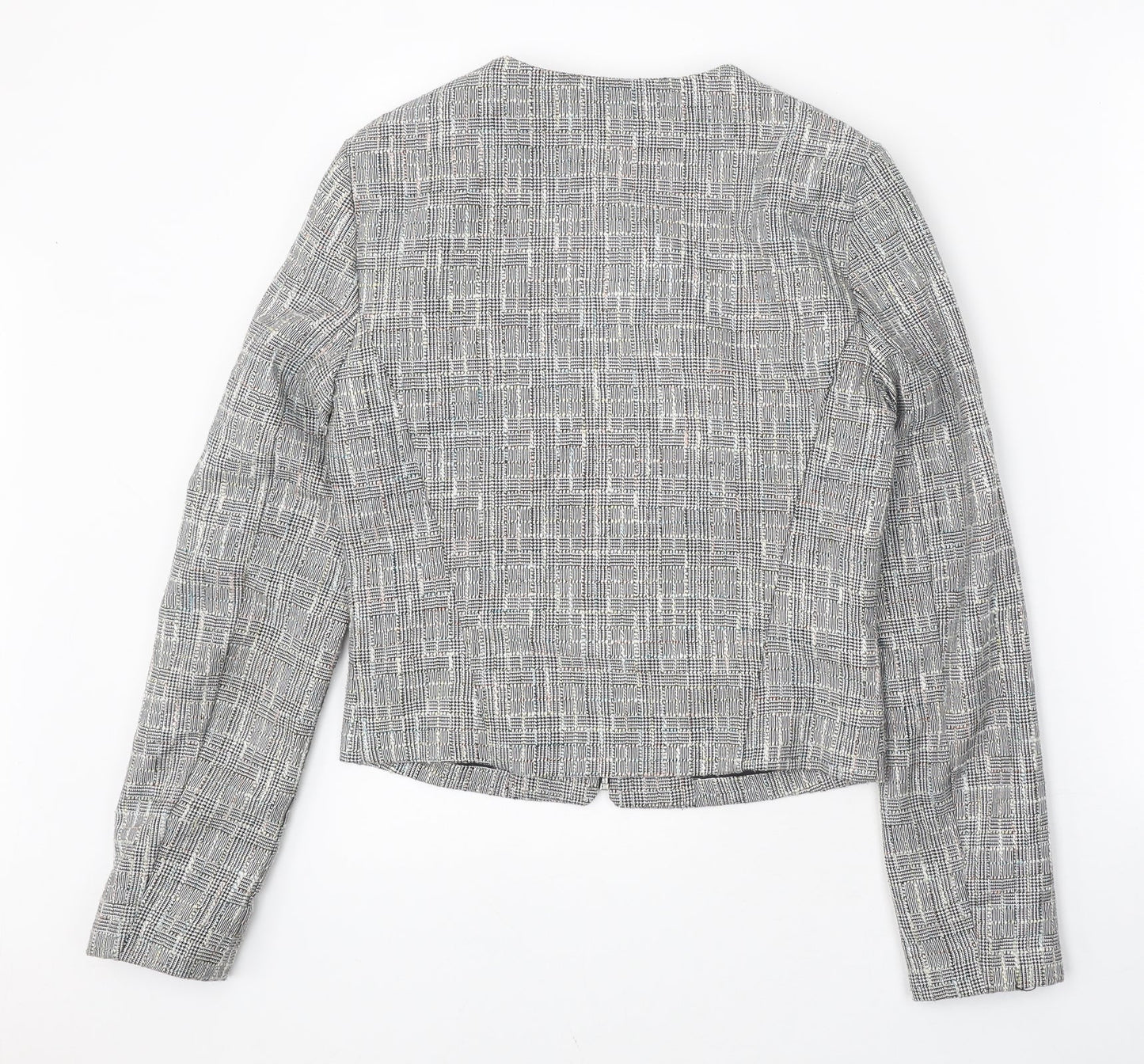 Camaieu Womens Grey Plaid Jacket Size 6 Zip