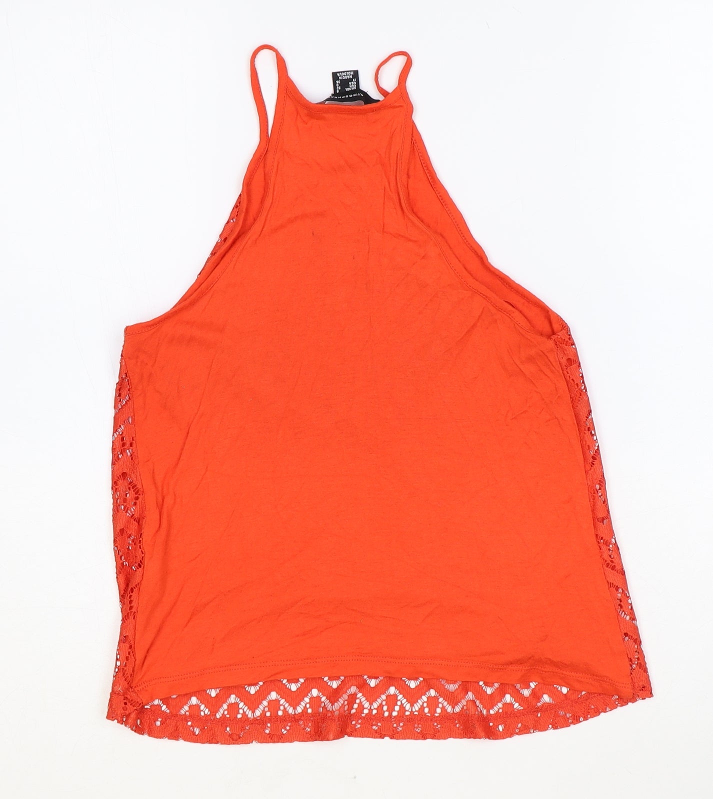 Atmosphere Womens Orange Geometric Viscose Basic Tank Size 4 Round Neck