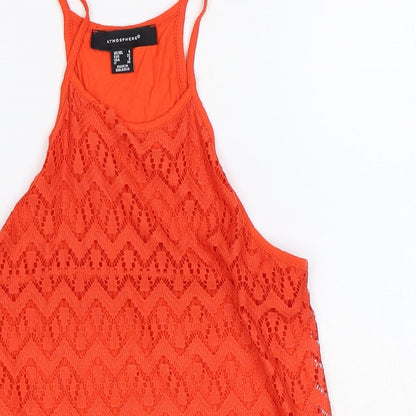 Atmosphere Womens Orange Geometric Viscose Basic Tank Size 4 Round Neck