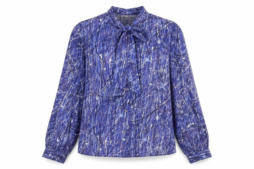 Butte Knit Womens Blue Geometric Polyester Basic Button-Up Size 14 Round Neck