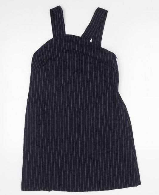 Cooperative Womens Blue Striped Polyester Tank Dress Size M Square Neck Zip