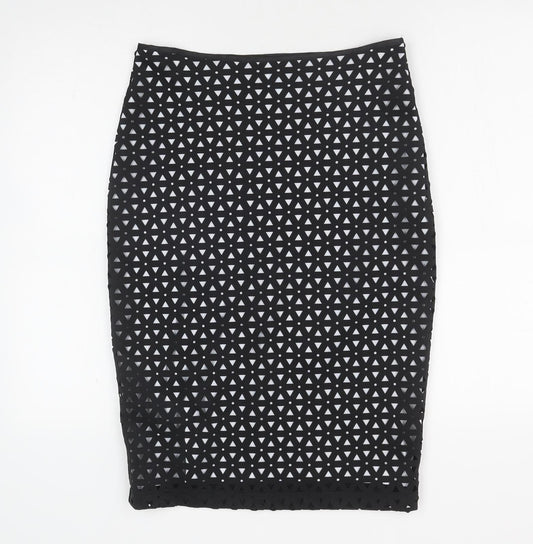 Roman Womens Black Geometric Polyester Straight & Pencil Skirt Size 10 Zip