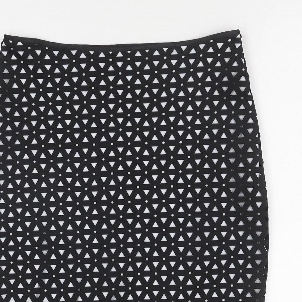 Roman Womens Black Geometric Polyester Straight & Pencil Skirt Size 10 Zip
